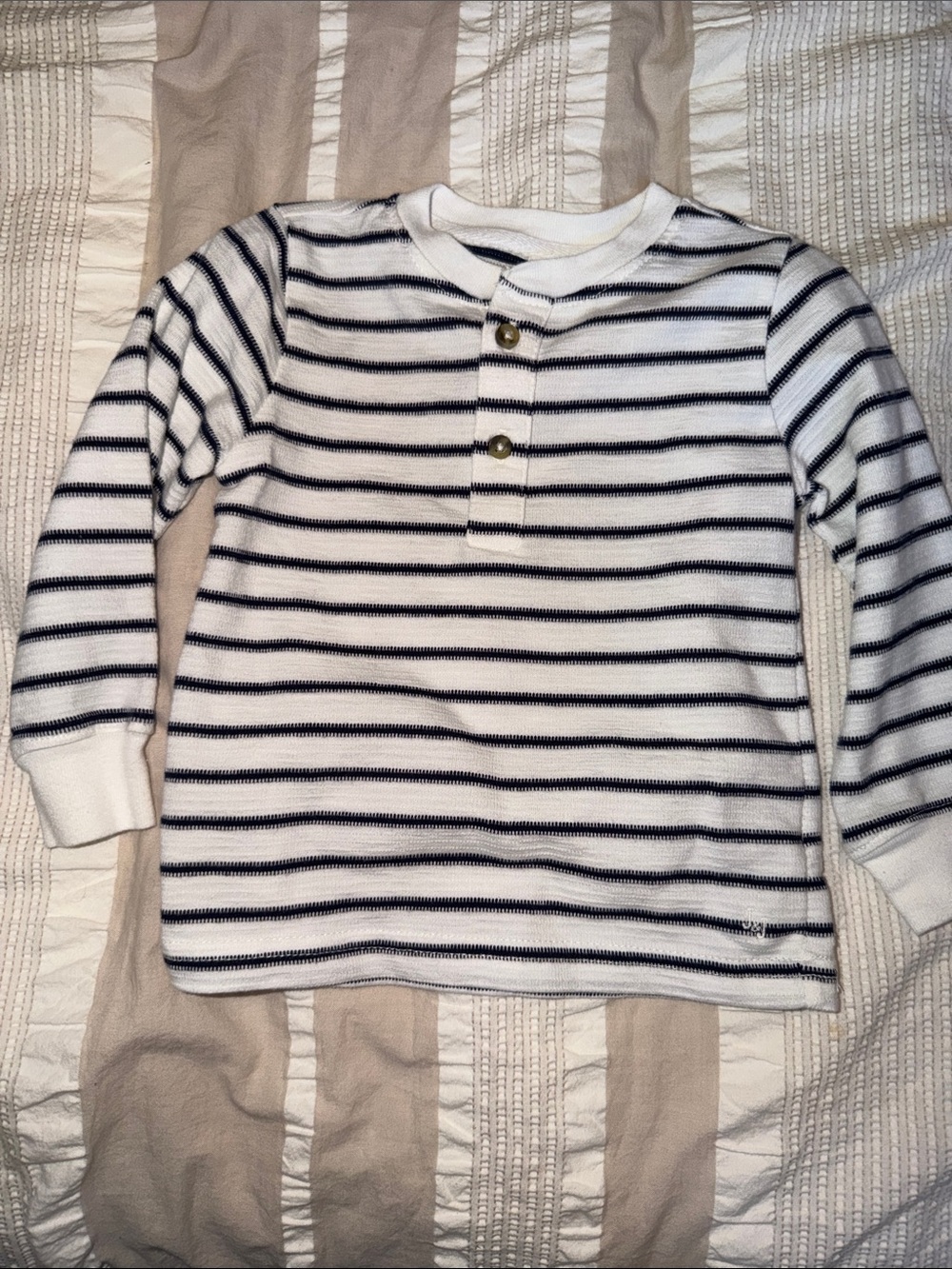 Janie and Jack White and Navy Striped Henley Long Sleeve